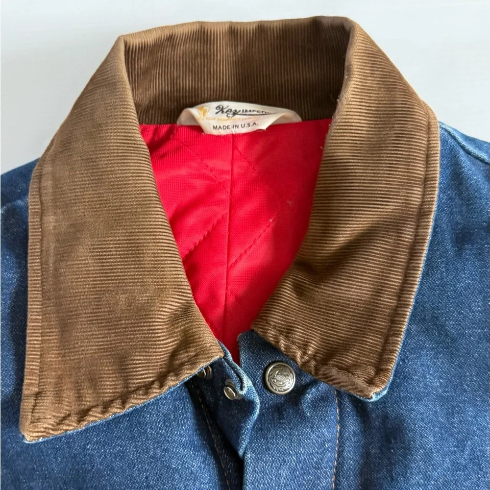 VTG Key Imperial Denim Trucker Jacket Insulated Men Large Corduroy Collar 44 Reg